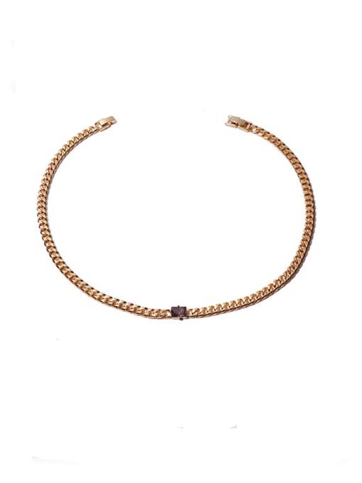 Purple zirconium Necklace Brass Geometric Hip Hop Hollow Chain  Bracelet