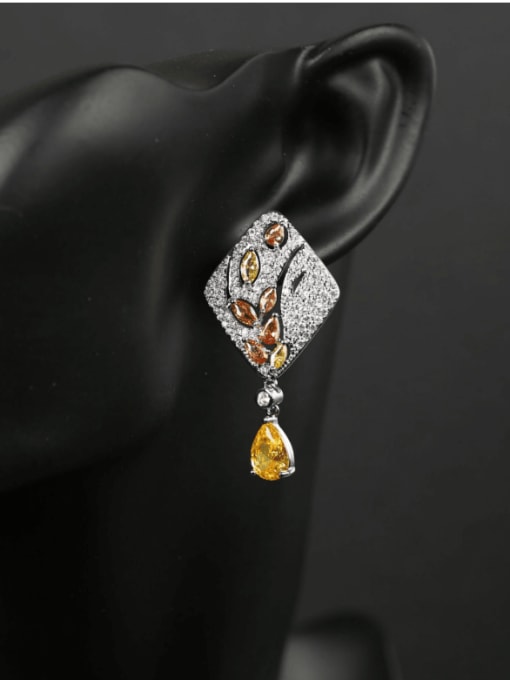 Colored Zircon Earrings Brass Cubic Zirconia Geometric Luxury Cluster Earring