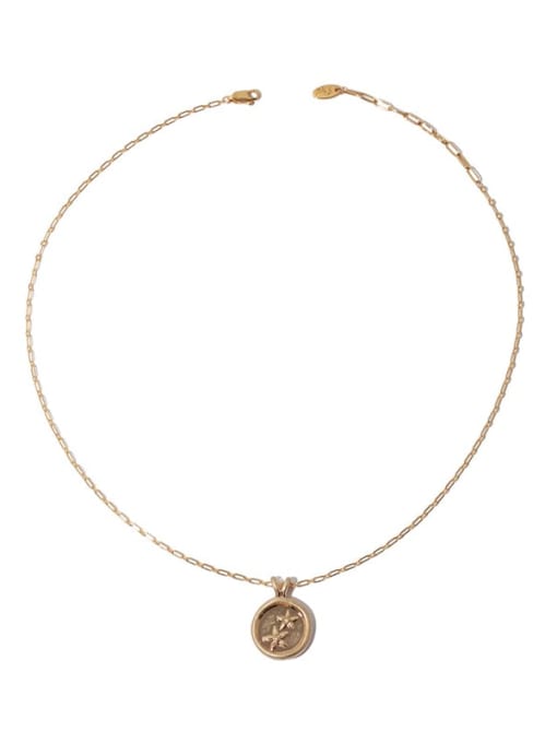 Round Pendant (cross chain) Brass Geometric Vintage Necklace