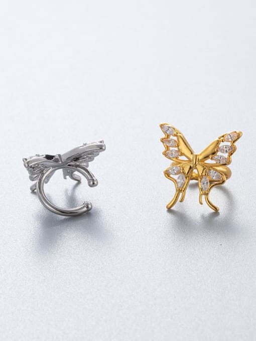 5 Gold White Ear Clips (Single) Stainless steel Cubic Zirconia Butterfly Trend Single Earring