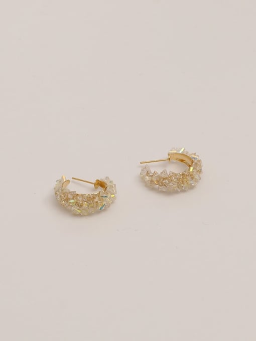 14K real gold Brass Cubic Zirconia Geometric Vintage Stud Trend Korean Fashion Earring