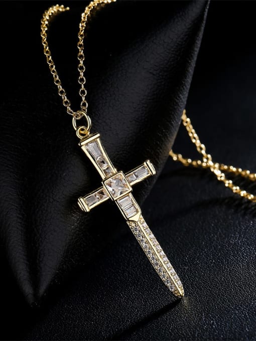 AOG Brass Cubic Zirconia Cross Vintage Necklace 1