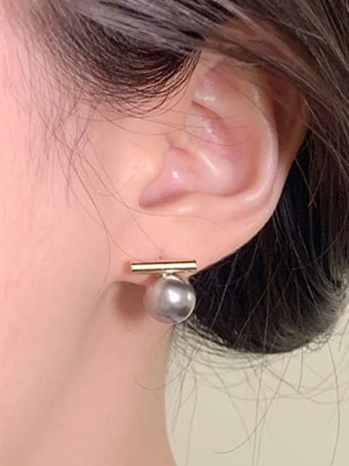 Gold ED00538 Brass Imitation Pearl Geometric Dainty Stud Earring
