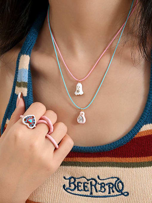 Five Color Brass Enamel Heart Cute Necklace 1