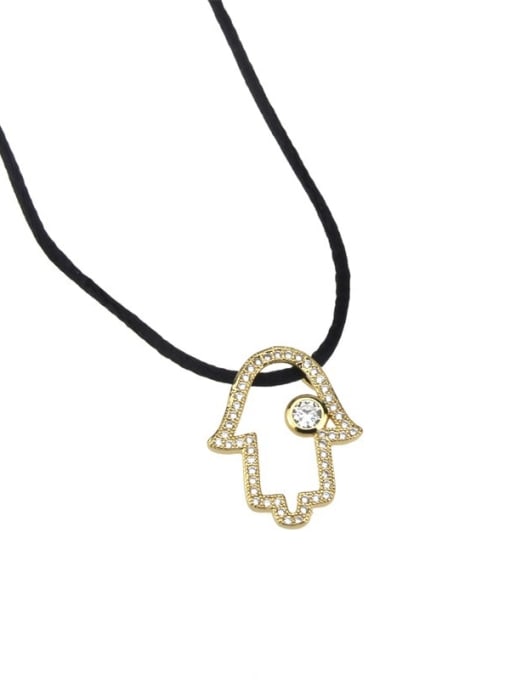 renchi Brass Cubic Zirconia Leather Hand Of Gold Minimalist Necklace 1