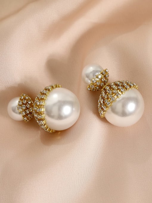 HYACINTH Brass Imitation Pearl Geometric Vintage Drop Earring 2