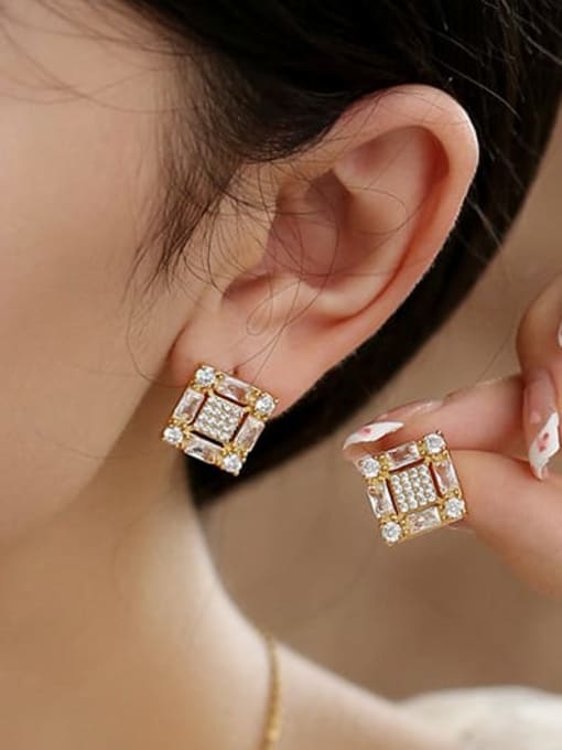 ACCA Brass Cubic Zirconia Square Hip Hop Stud Earring 1