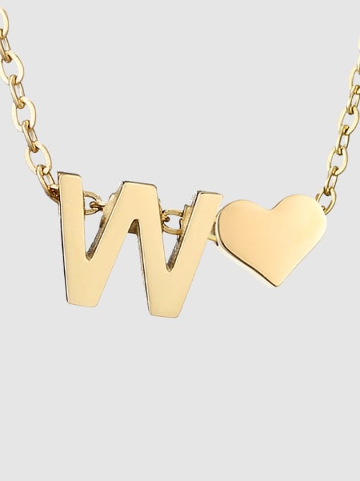 W 14K Gold Stainless steel Letter Minimalist  Heart Pendant Necklace