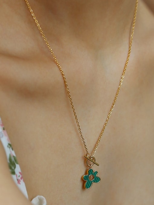Five Color Brass Malchite Flower Minimalist Necklace 1