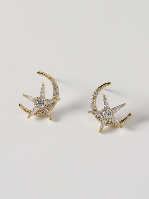 HYACINTH Brass Cubic Zirconia Moon Minimalist Stud Trend Korean Fashion Earring 0