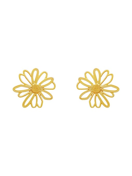 Dumb gold Brass Hollow Flower Minimalist Stud Earring