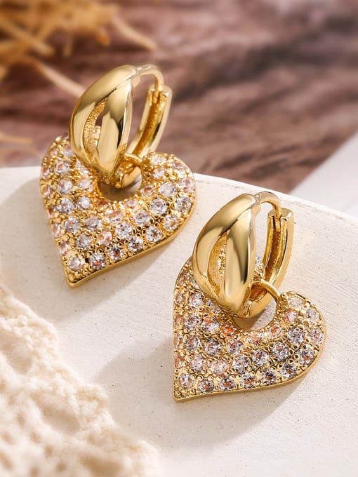 43890 Brass Cubic Zirconia Heart Dainty Stud Earring