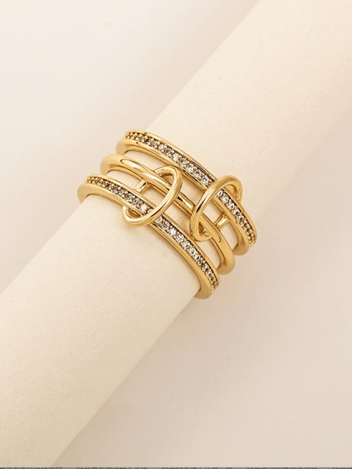 Five Color Brass Cubic Zirconia Geometric Trend Stackable Ring 0