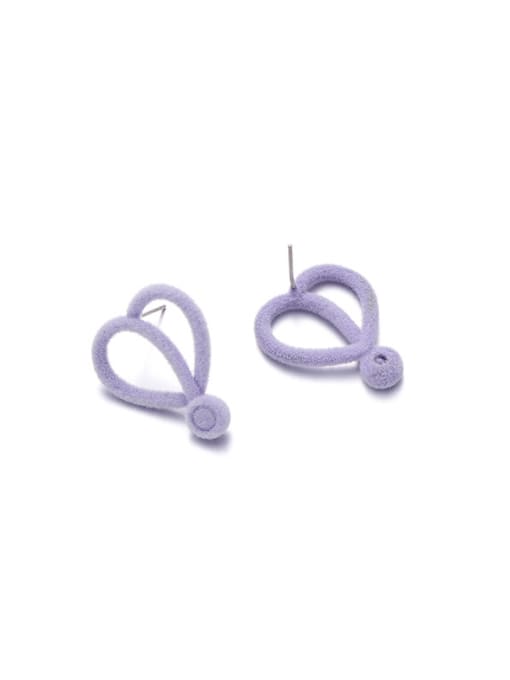 Purple earrings Brass Velvet Heart Minimalist Stud Earring