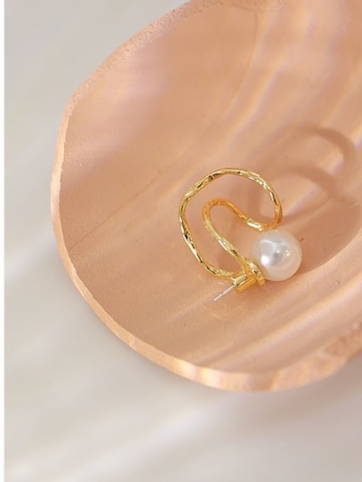 Five Color Brass Imitation Pearl Irregular Minimalist Stud Earring 1