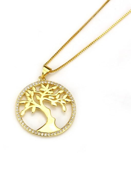 renchi Brass  Hollow Round Minimalist tree Pendant Necklace 4