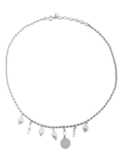 Pearl Necklace Titanium Steel Freshwater Pearl Tassel Hip Hop Necklace