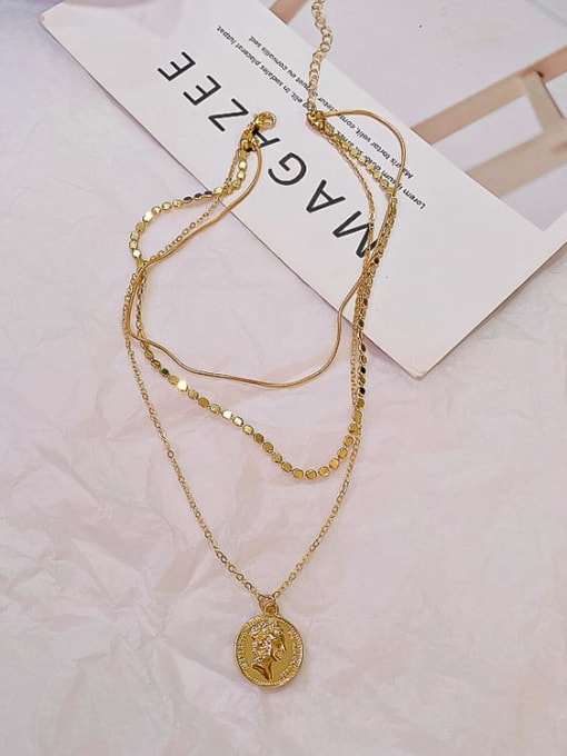 golden Zinc Alloy Locket Minimalist Multi Strand Necklace