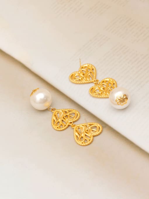HYACINTH Brass Imitation Pearl Weave  Heart Trend Drop Earring 1