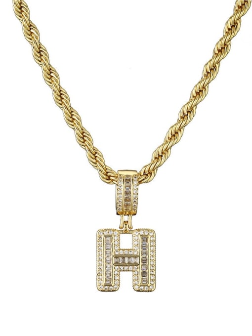 H Brass Cubic Zirconia  Vintage Letter Pendant Necklace