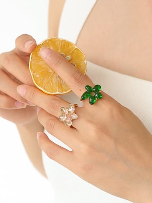Five Color Hand Glass Multi Color Flower Minimalist Band Ring 3
