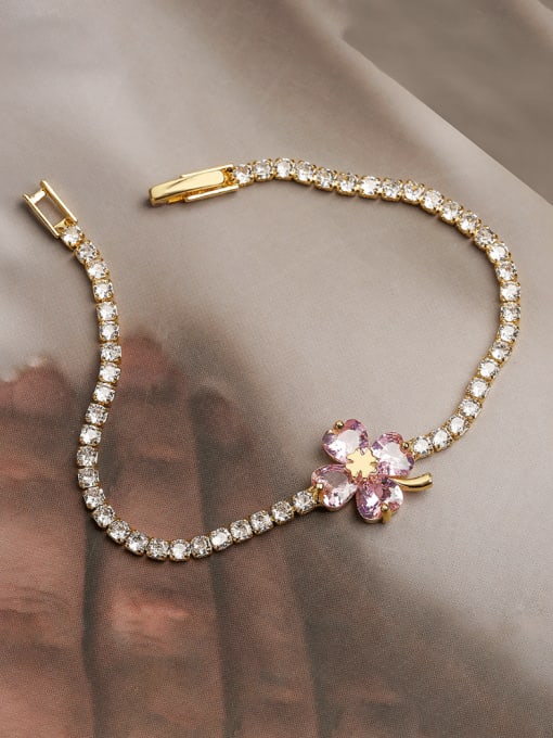 31331 Brass Cubic Zirconia Flower Dainty Bracelet