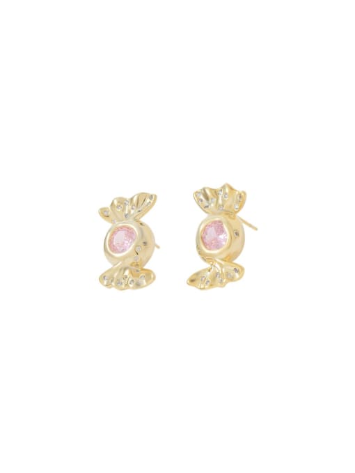 YOUH Brass Cubic Zirconia Pink Candy Dainty Stud Earring 0