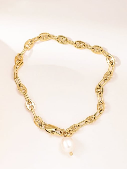 Five Color Brass Imitation Pearl Geometric Vintage Hollow Chain Link Bracelet 3
