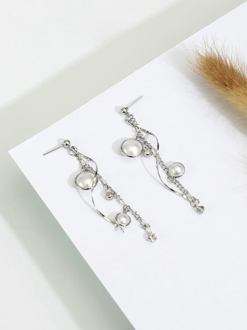 HYACINTH Copper Imitation Pearl Tassel Dainty Threader Trend Korean Fashion Earring 1