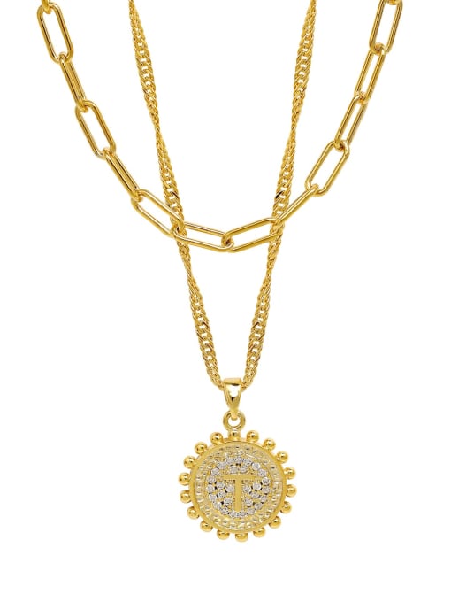 16K gold letter T Brass Cubic Zirconia Letter Minimalist Multi Strand Necklace