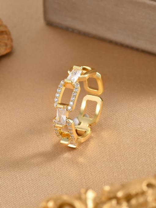 Gold JZ10430 Brass Cubic Zirconia Geometric Dainty Ring