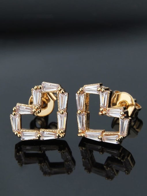 renchi Brass Cubic Zirconia Heart Dainty Stud Earring 2