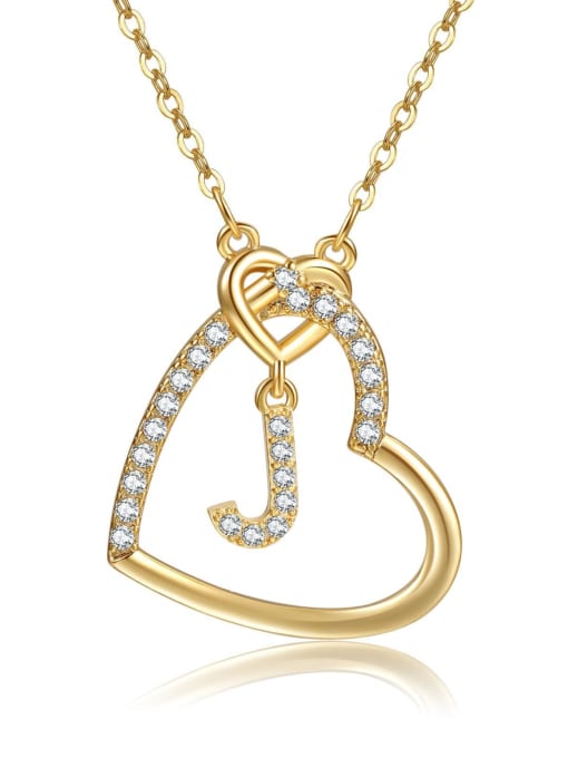 J gold Brass Cubic Zirconia Heart Minimalist  Letter Pendant Necklace