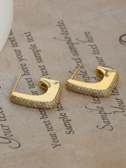 Gold ED63634 Brass Cubic Zirconia Geometric Dainty Stud Earring