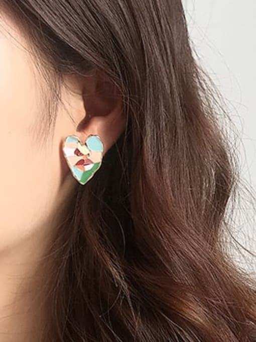 Five Color Alloy Enamel Heart Minimalist Stud Earring 1