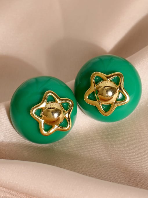 18K gold+Green Brass Enamel Geometric Trend Stud Earring