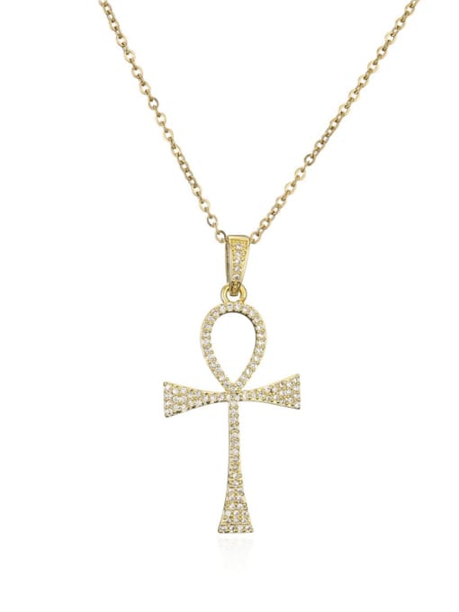 21238 Brass Cubic Zirconia Cross Vintage Regligious Necklace
