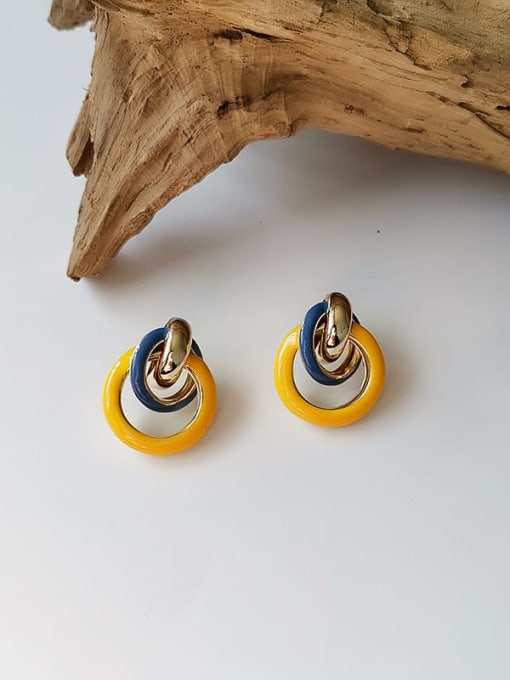 yellow Copper Enamel Geometric Minimalist Stud Trend Korean Fashion Earring