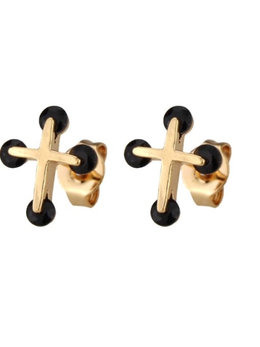 renchi Brass Cubic Zirconia Cross Minimalist Stud Earring 1