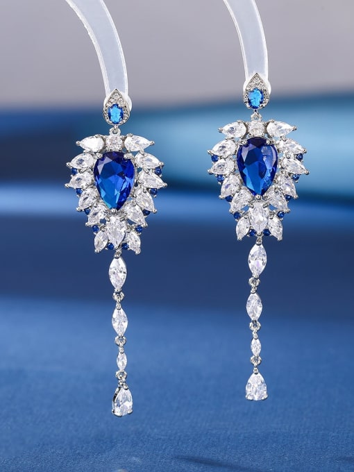 Spinel blue Brass Cubic Zirconia Tassel Luxury Threader Earring
