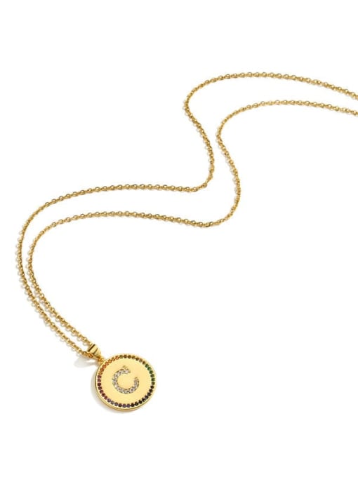 AOG Brass Cubic Zirconia Letter Vintage Coin Pendant Necklace 3