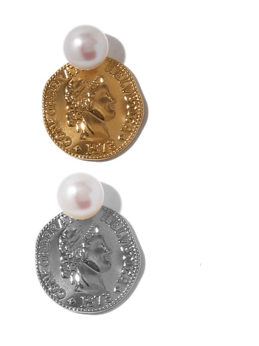 ACCA Brass Imitation Pearl Coin Vintage Drop Earring 4