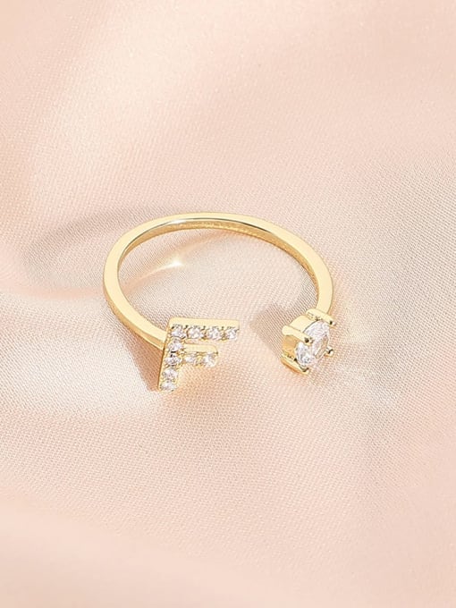 14k Gold f Brass Cubic Zirconia Letter Minimalist Band Ring