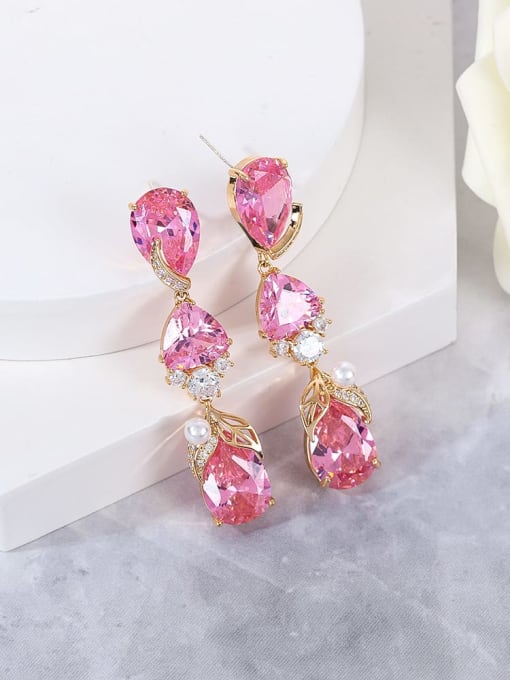 Pink Brass Cubic Zirconia Multi Color Water Drop Luxury Drop Earring