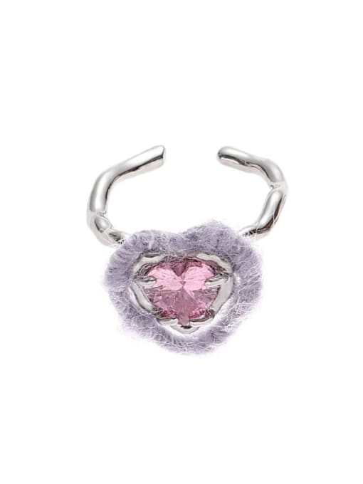 Purple yarn powder zirconium style Brass Cotton thread Heart Hip Hop Band Ring