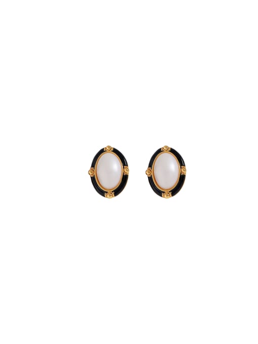HYACINTH Brass Imitation Pearl Enamel Oval Trend Stud Earring 0