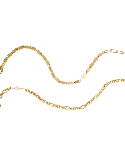 Five Color Brass Imitation Pearl Geometric Minimalist Link Bracelet 2