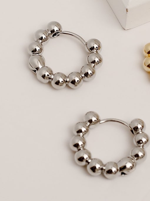white  K Brass Bead Round Vintage Huggie Trend Korean Fashion Earring