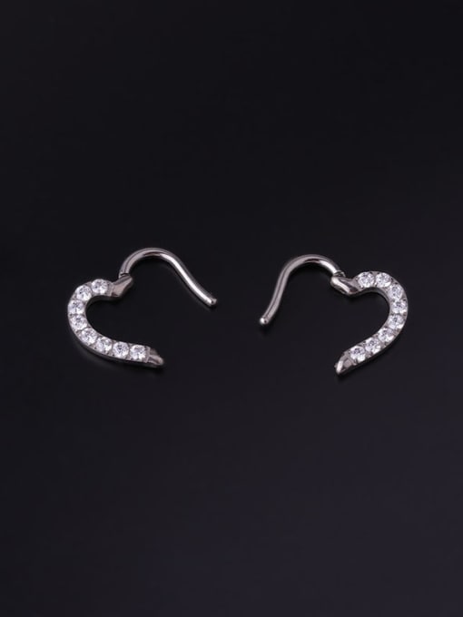 HISON Titanium Steel Cubic Zirconia Heart Minimalist Huggie Earring 2