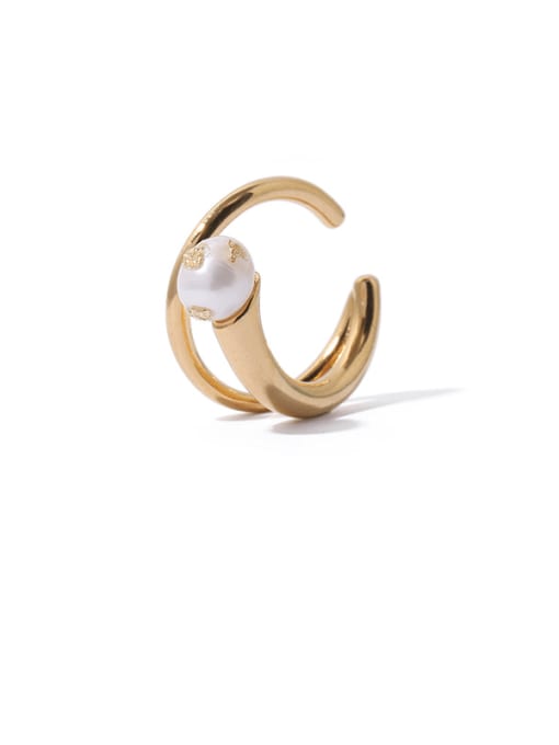 Five Color Brass Imitation Pearl Irregular Minimalist Stackable Ring 0